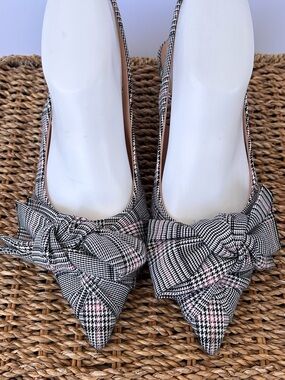 Zara Trafaluc Women’s Houndstooth Plaid Slingback Kitten Heels Size 36